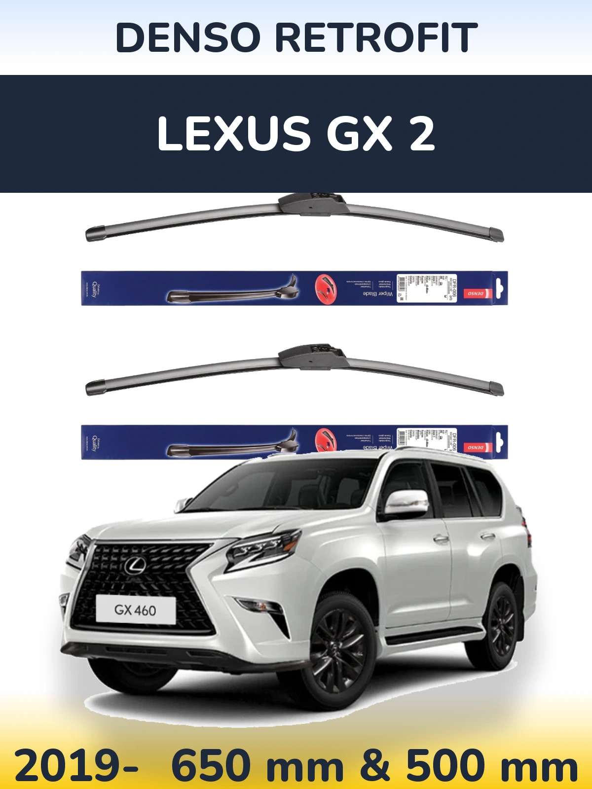 Front wiper blade set Denso Retrofit 650 & 500 mm for Lexus GX 2 2019-2026