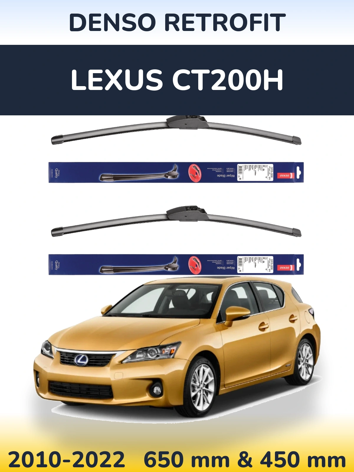 Komplet przednich wycieraczek Denso Retrofit 650 & 450 mm do Lexus CT200h 2010-2022