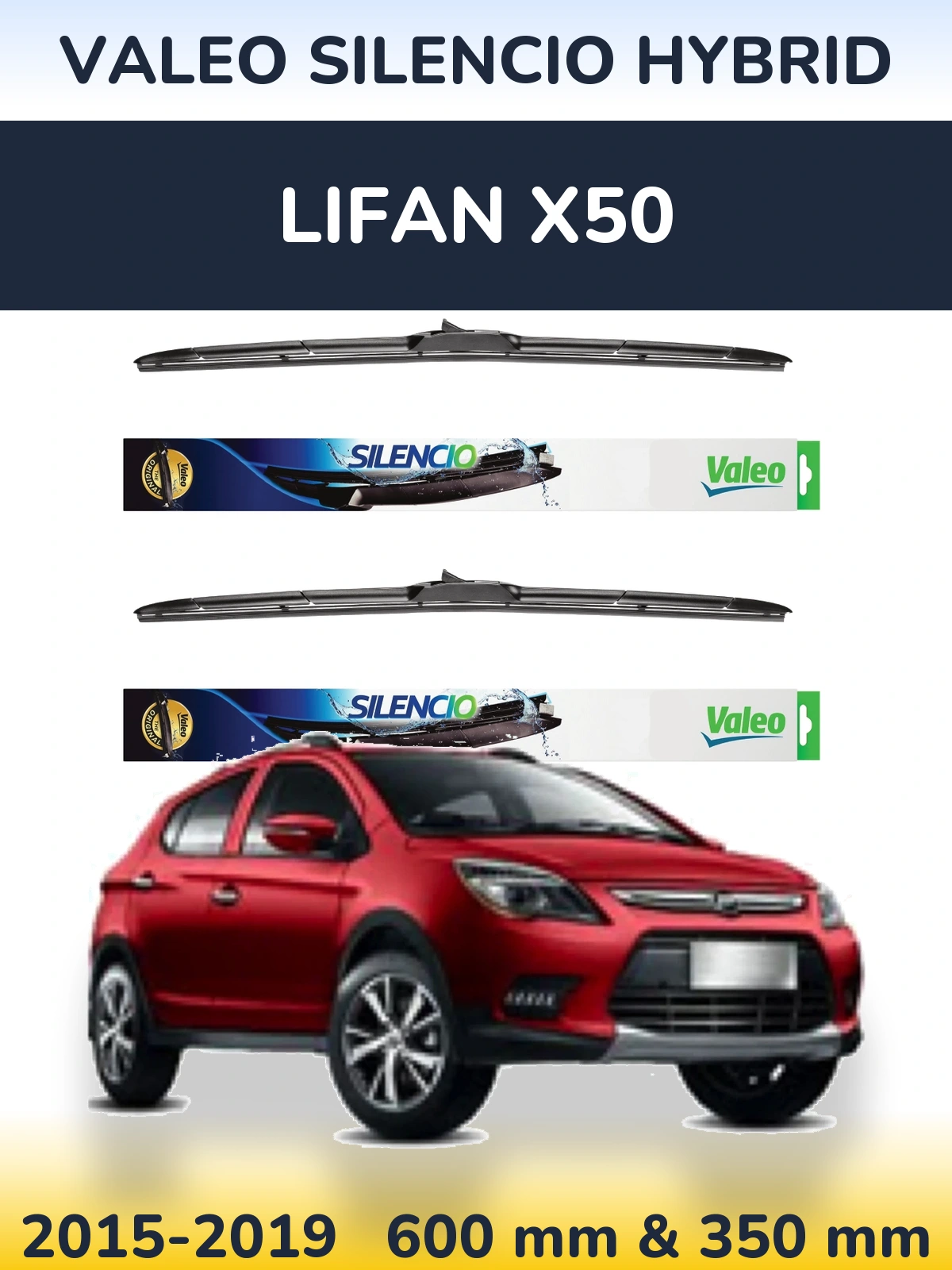 Front wiper blade set Valeo Silencio Hybrid 600 & 350 mm for Lifan X50 2015-2019