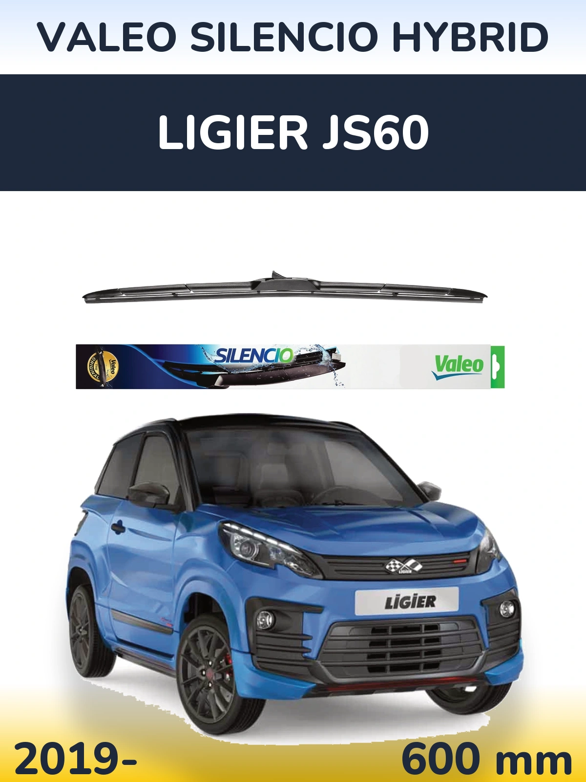 Передний дворник Valeo Silencio Hybrid 600 мм для Ligier JS60 2019-2026