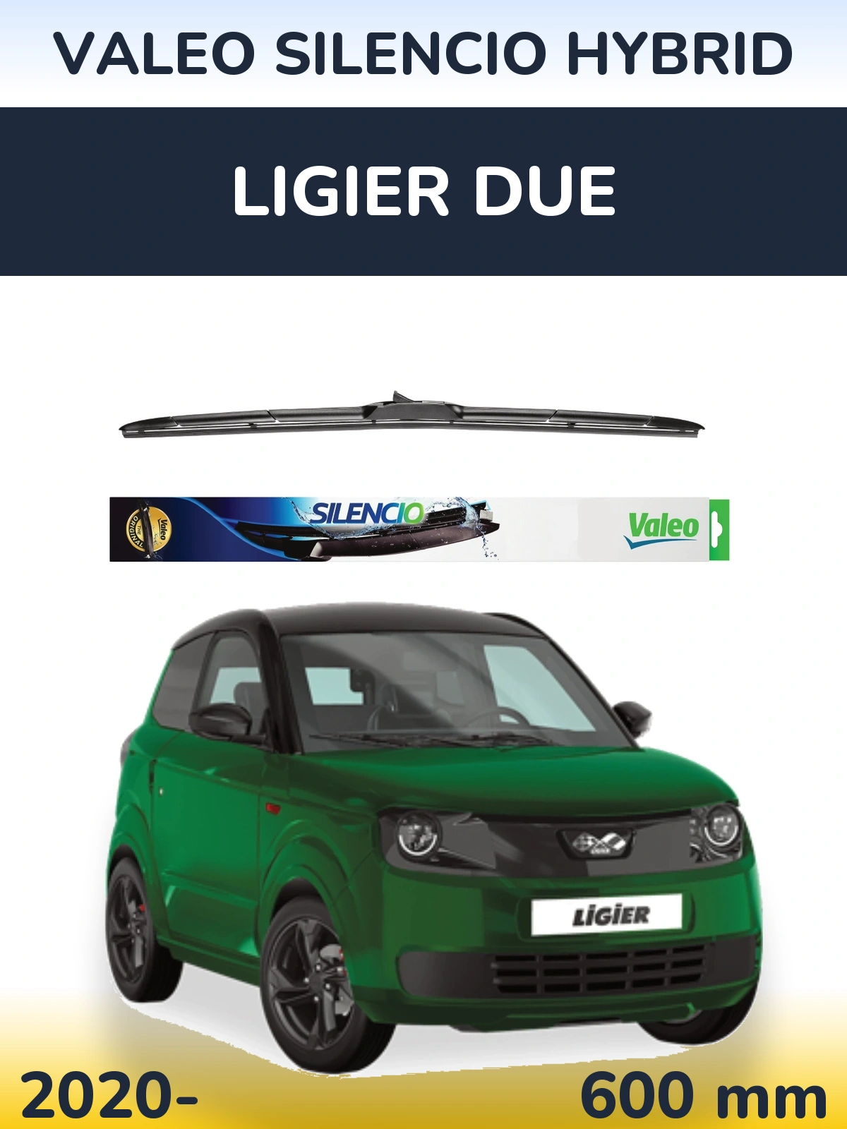Front wiper blade Valeo Silencio Hybrid 600 mm for Ligier Due 2020-2026