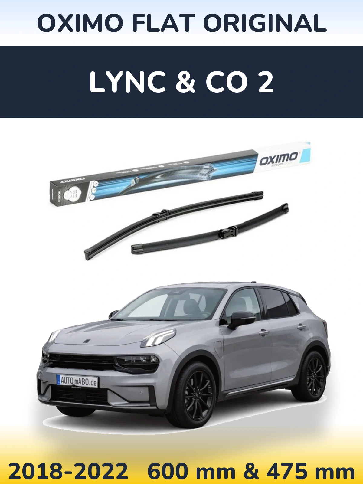 Front wiper blade set Oximo Flat Original 600 & 475 mm for Lync & Co 2 2018-2022