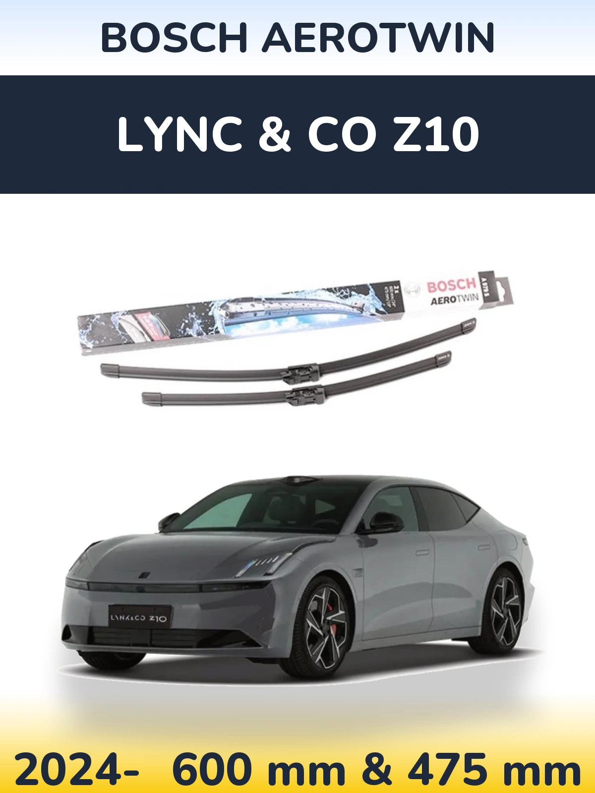 Front wiper blade set BOSCH AeroTwin 600 & 475 mm for Lync & Co Z10 2024-2026