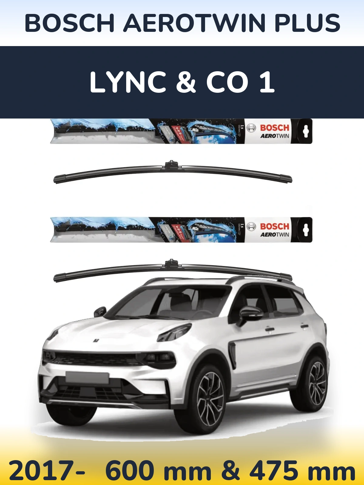 Комплект передних дворников BOSCH AeroTwin Plus 600 & 475 мм для Lync & Co 1 2017-2026