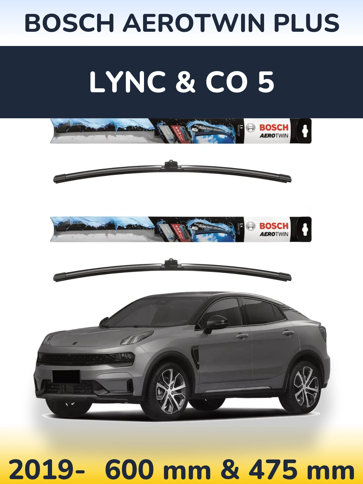 Komplet przednich wycieraczek BOSCH AeroTwin Plus 600 & 475 mm do Lync & Co 5 2019-2026