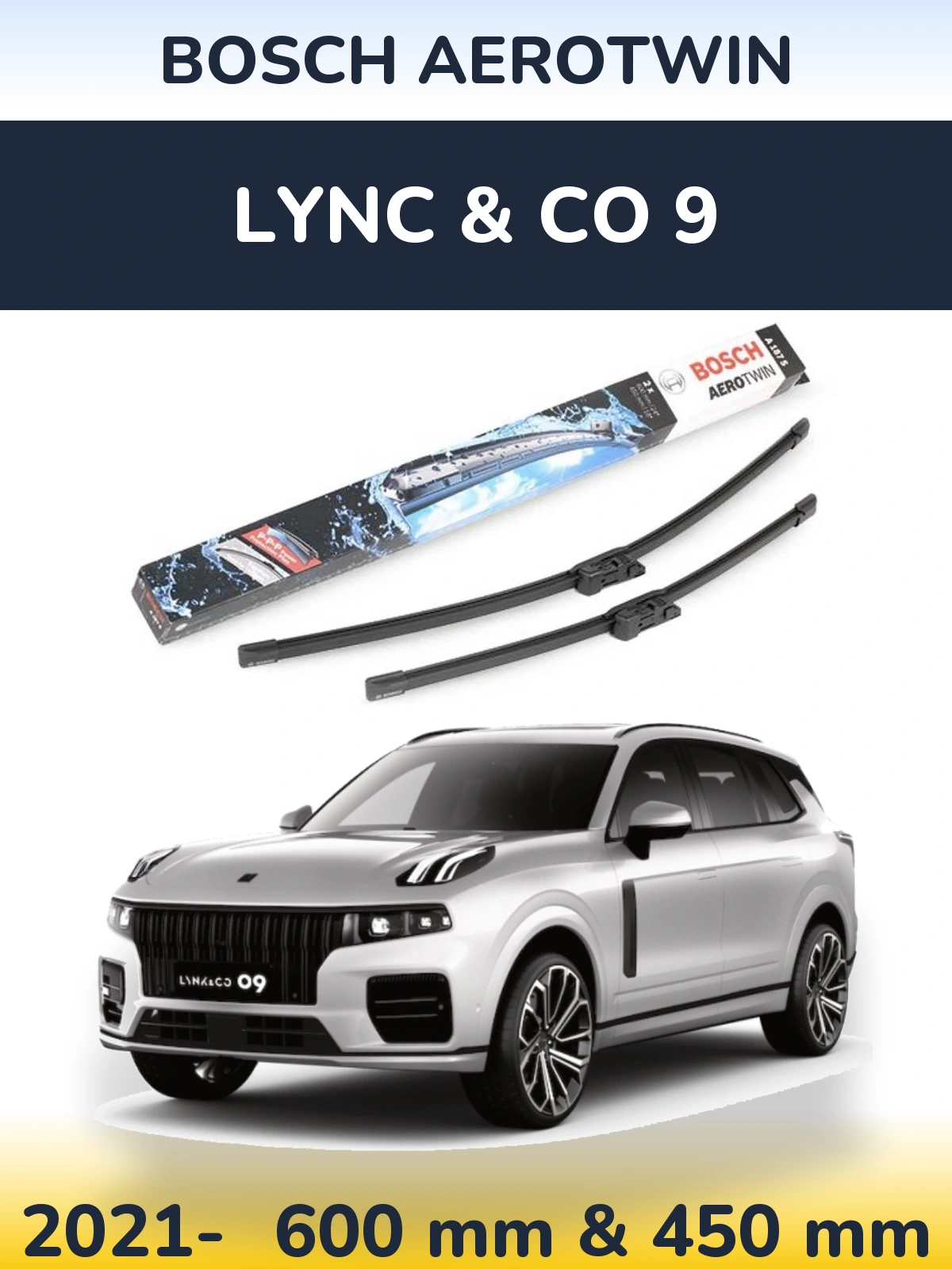 Комплект передних дворников BOSCH AeroTwin 600 & 450 мм для Lync & Co 9 2021-2026