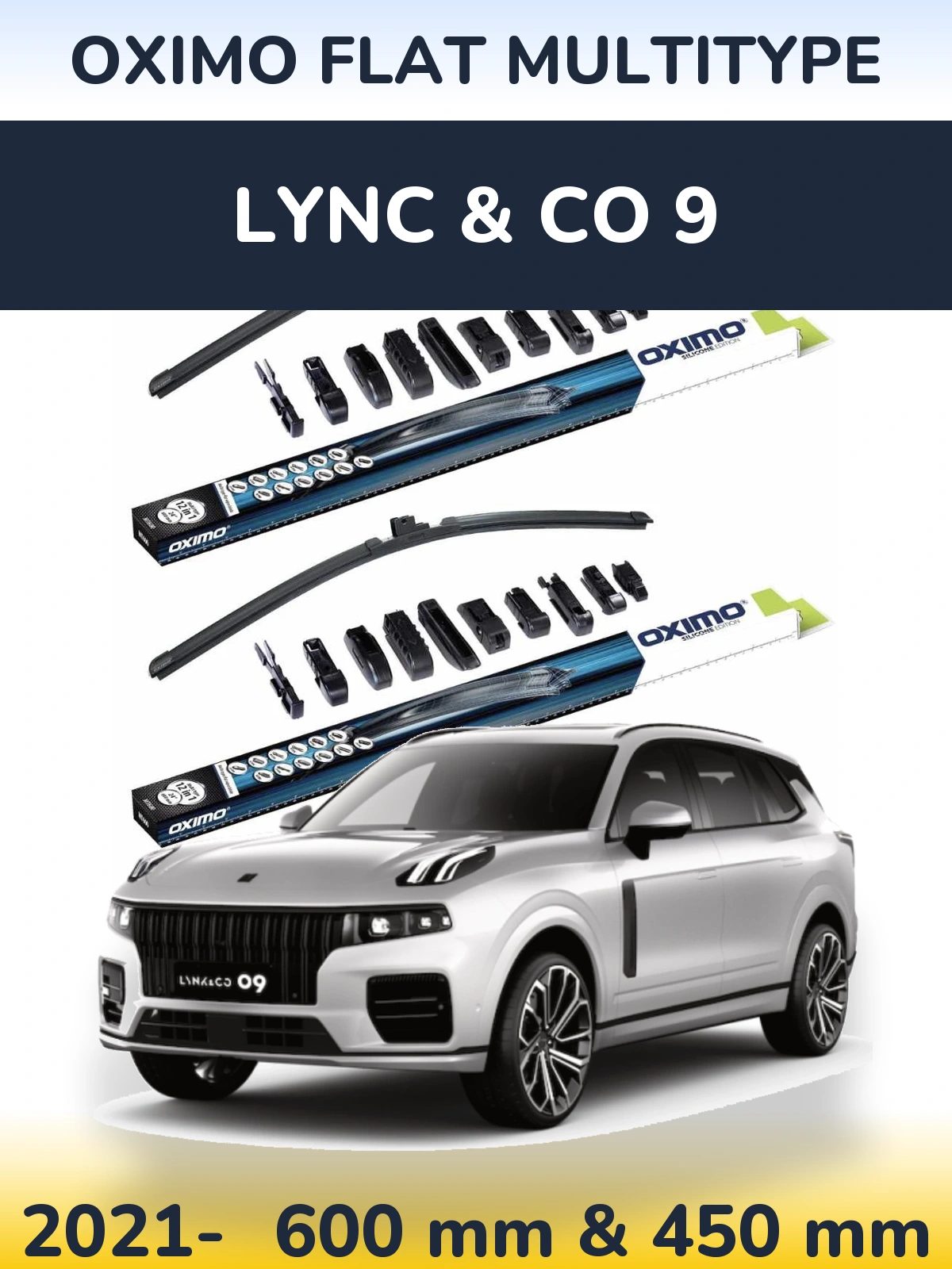 Комплект передних дворников Oximo Flat MultiТипe 600 & 450 мм для Lync & Co 9 2021-2026