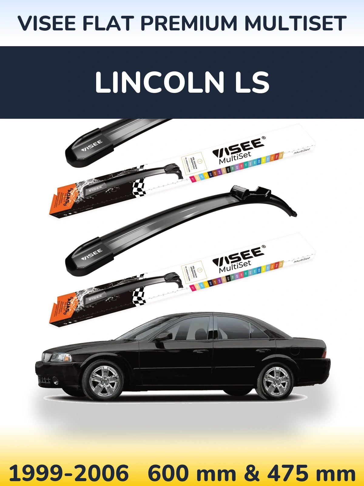 Комплект передних дворников VISEE FLAT PREMIUM MultiSet 600 & 475 мм для Lincoln LS 1999-2006