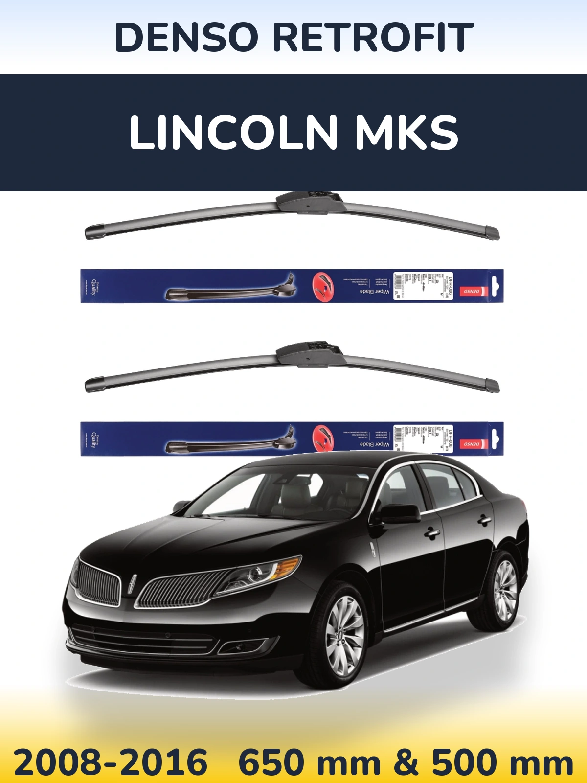 Front wiper blade set Denso Retrofit 650 & 500 mm for Lincoln MKS 2008-2016