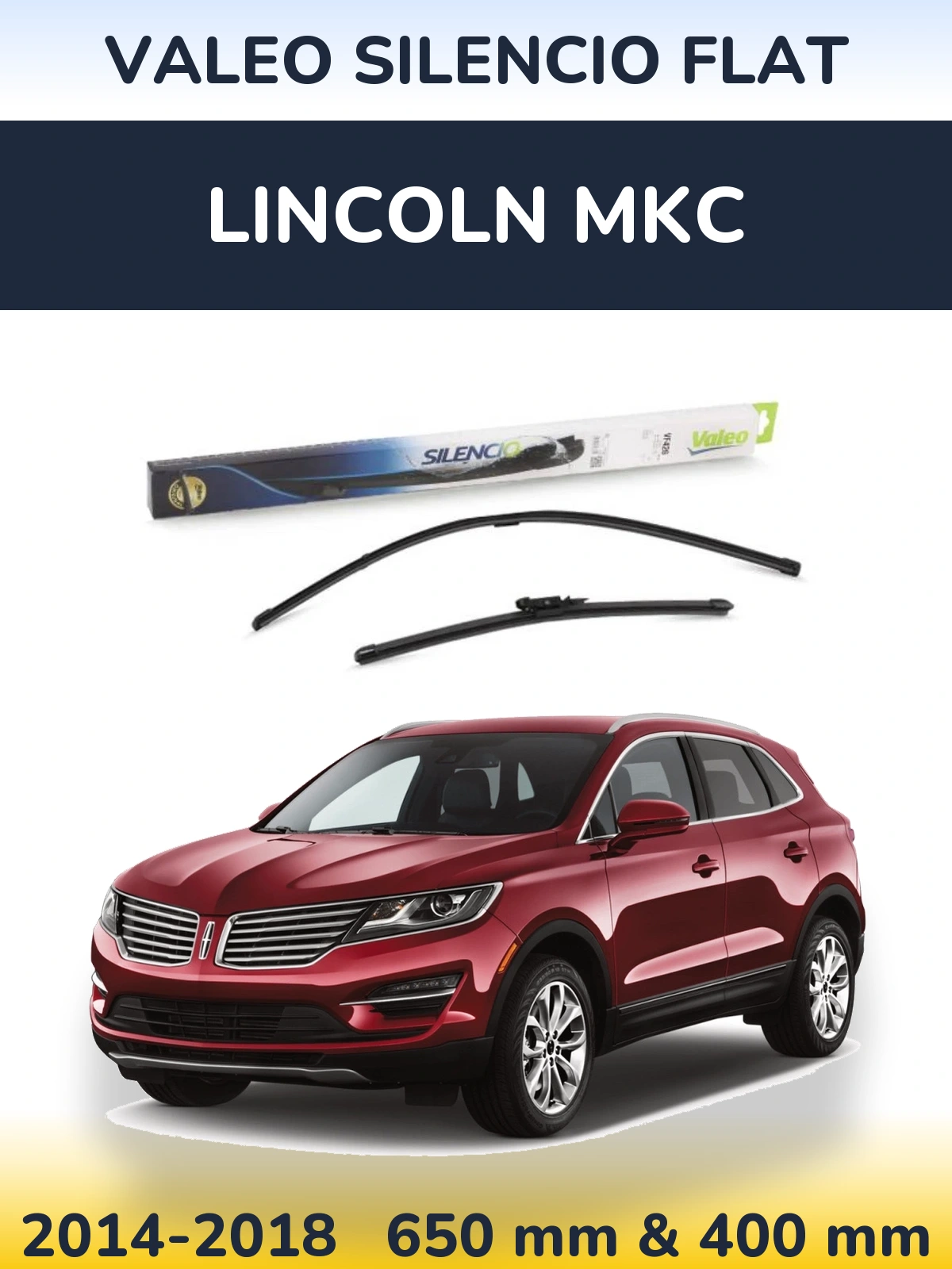 Front wiper blade set Valeo Silencio Flat 650 & 400 mm for Lincoln MKC 2014-2018