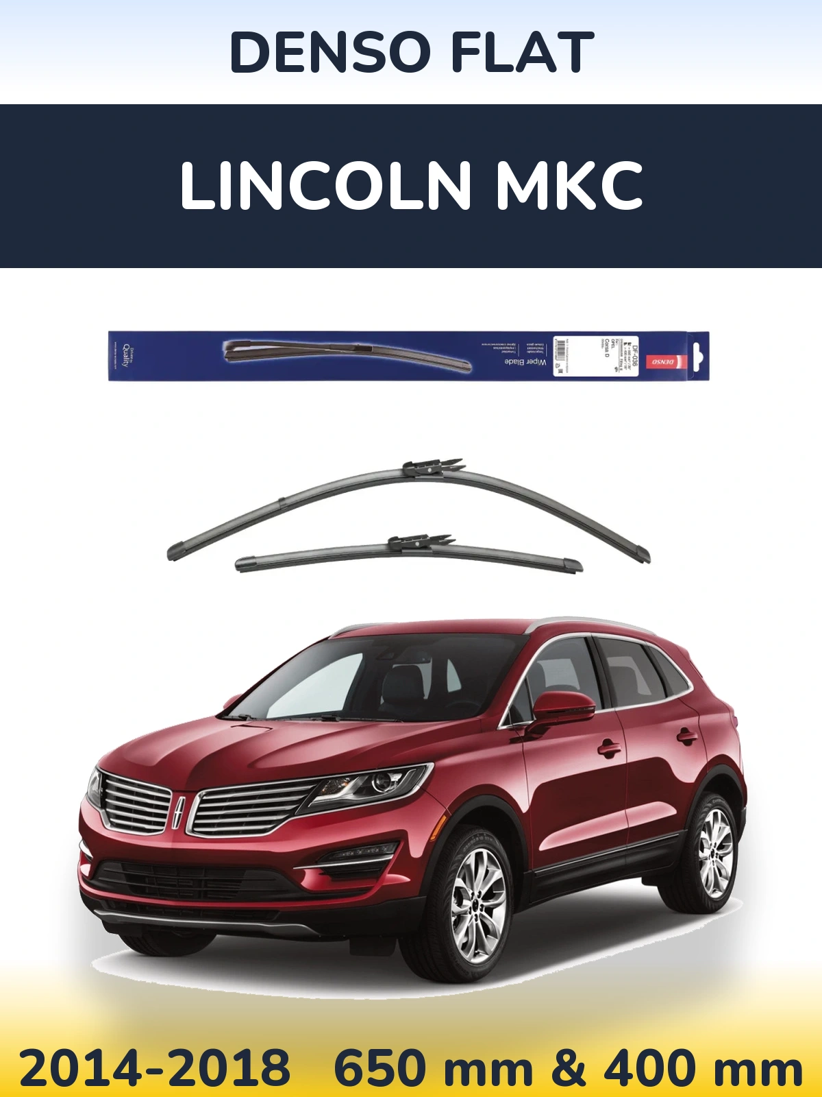 Front wiper blade set Denso Flat 650 & 400 mm for Lincoln MKC 2014-2018