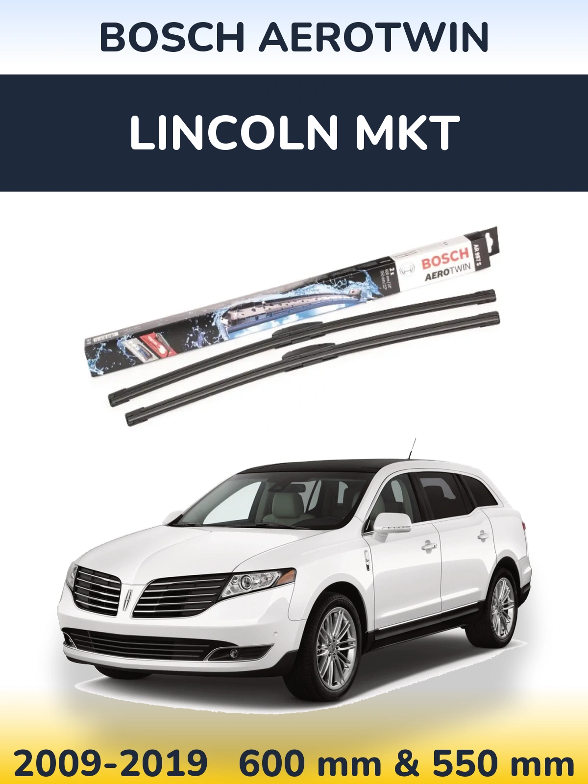 Komplet przednich wycieraczek BOSCH AeroTwin 600 & 550 mm do Lincoln MKT 2009-2019