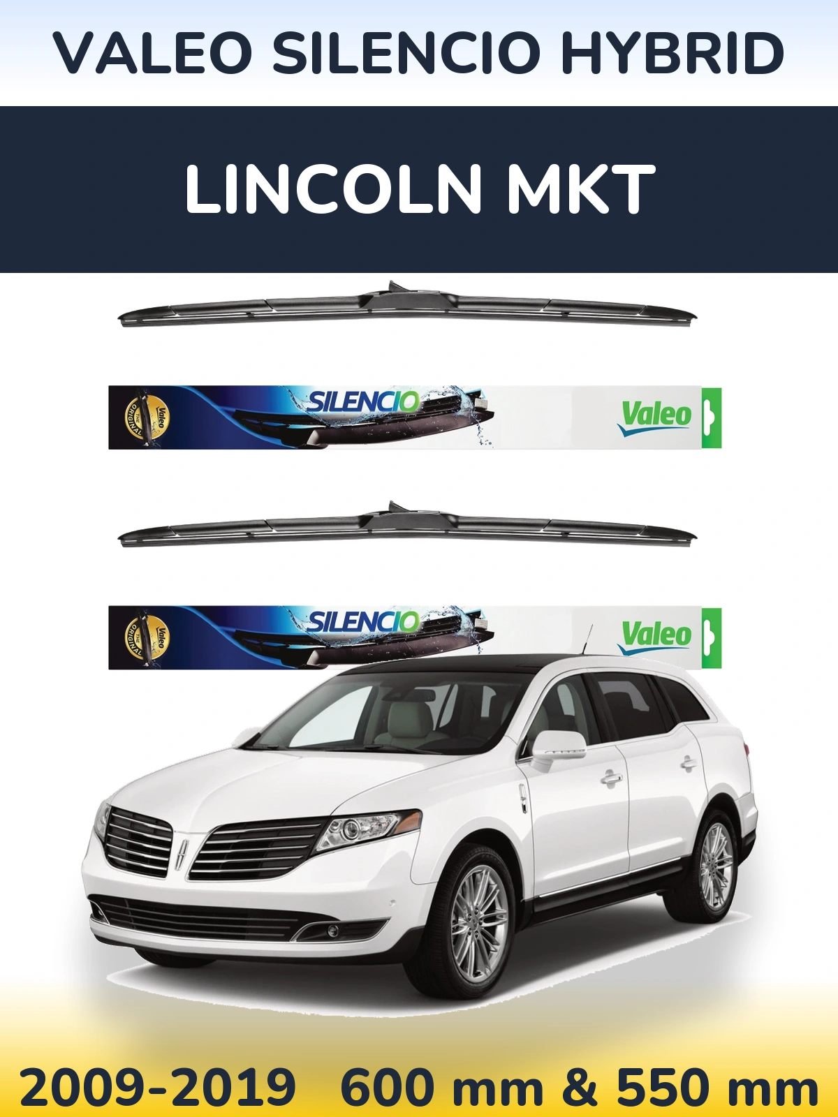 Komplet przednich wycieraczek Valeo Silencio Hybrid 600 & 550 mm do Lincoln MKT 2009-2019