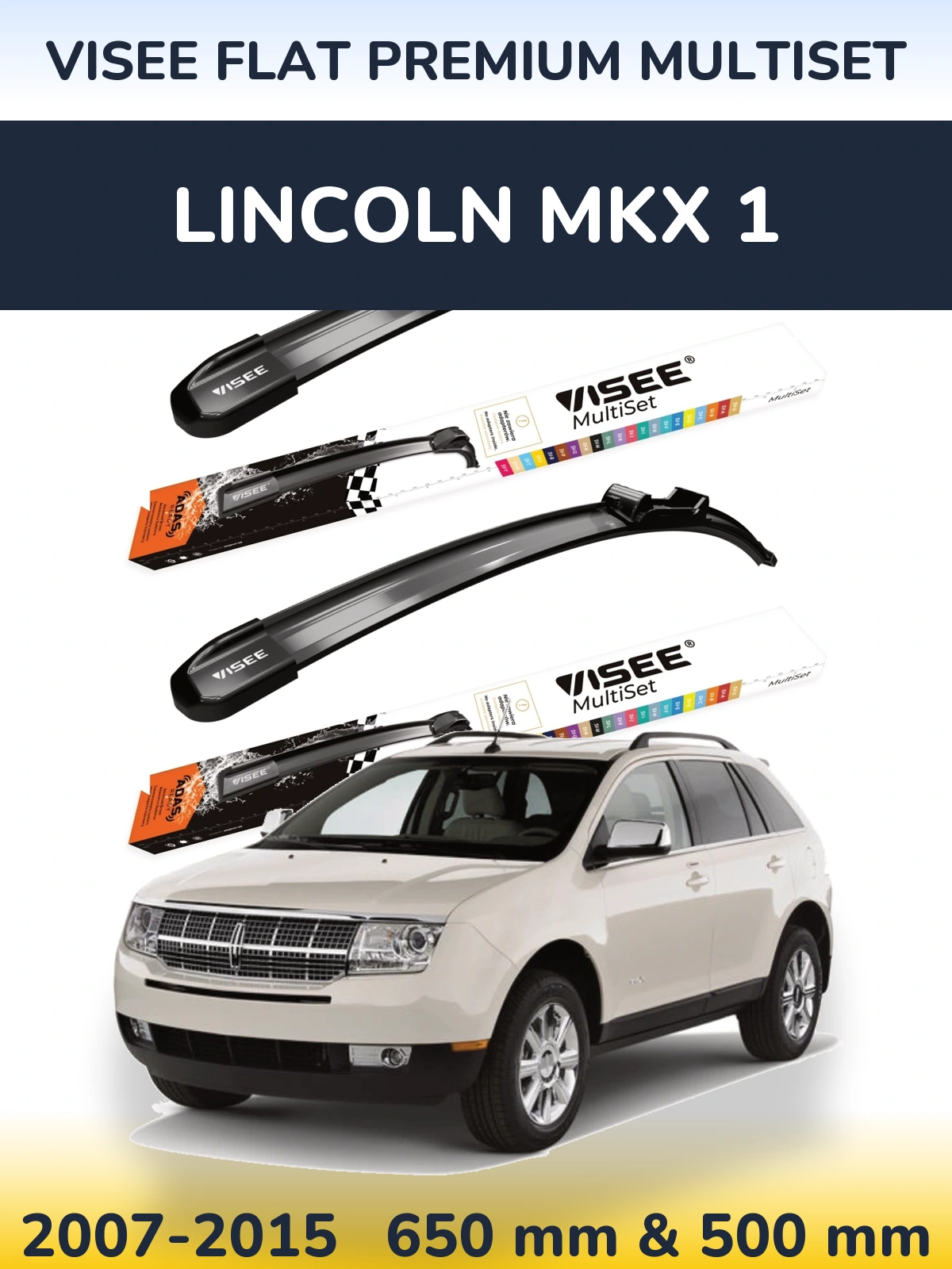 Комплект передніх щіток VISEE FLAT PREMIUM MultiSet 650 & 500 мм для Lincoln MKX 1 2007-2015