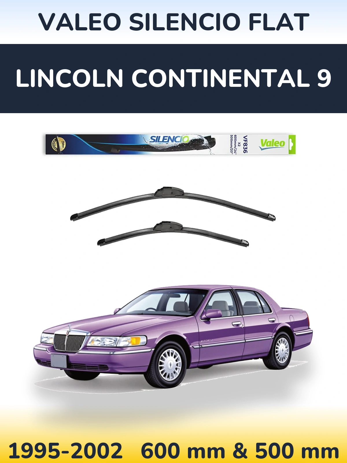 Комплект передних дворников Valeo Silencio Flat 600 & 500 мм для Lincoln Continental 9 1995-2002