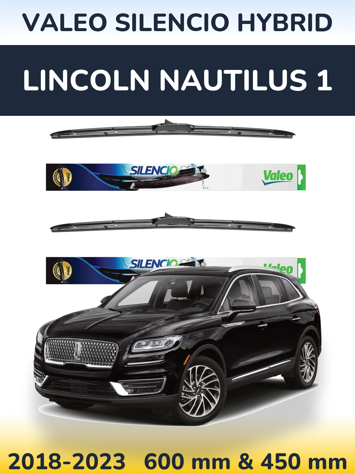 Комплект передних дворников Valeo Silencio Hybrid 600 & 450 мм для Lincoln Nautilus 1 2018-2023