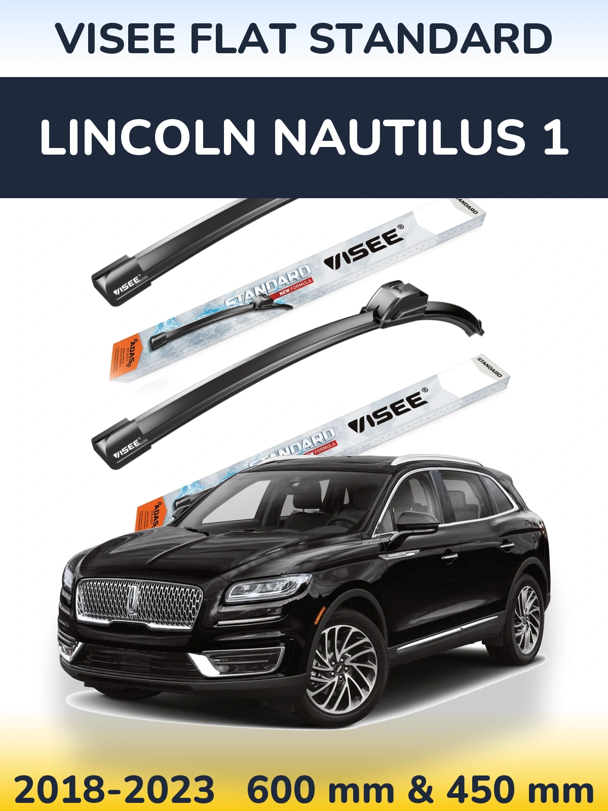 Комплект передніх щіток VISEE FLAT STANDARD 600 & 450 мм для Lincoln Nautilus 1 2018-2023