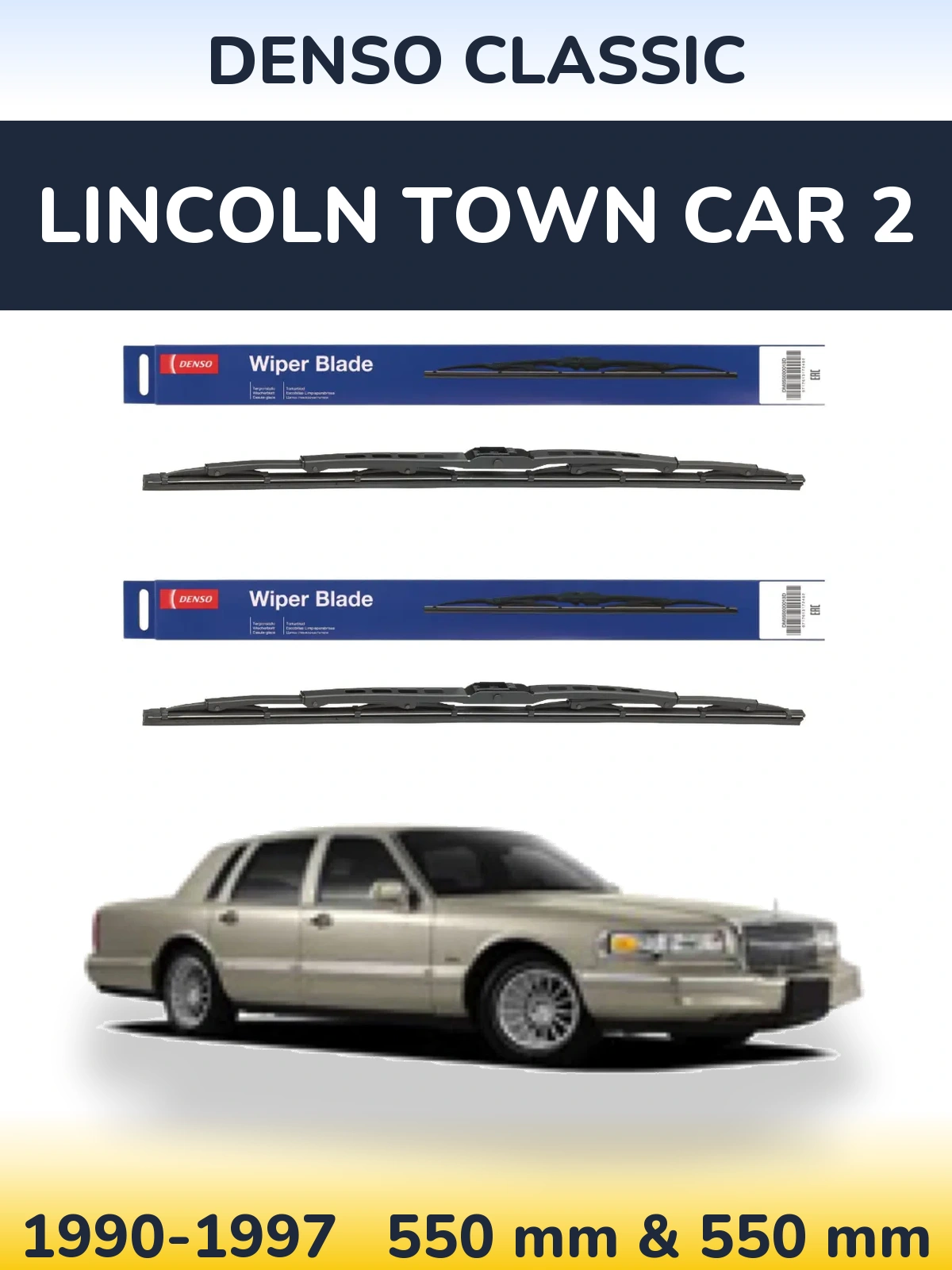 Komplet przednich wycieraczek Denso Classic 550 & 550 mm do Lincoln Town Car 2 1990-1997