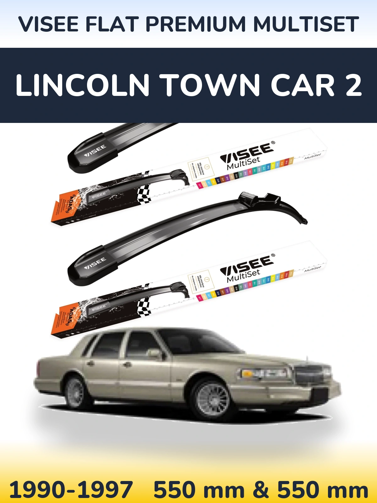 Front wiper blade set VISEE FLAT PREMIUM MultiSet 550 & 550 mm for Lincoln Town Car 2 1990-1997