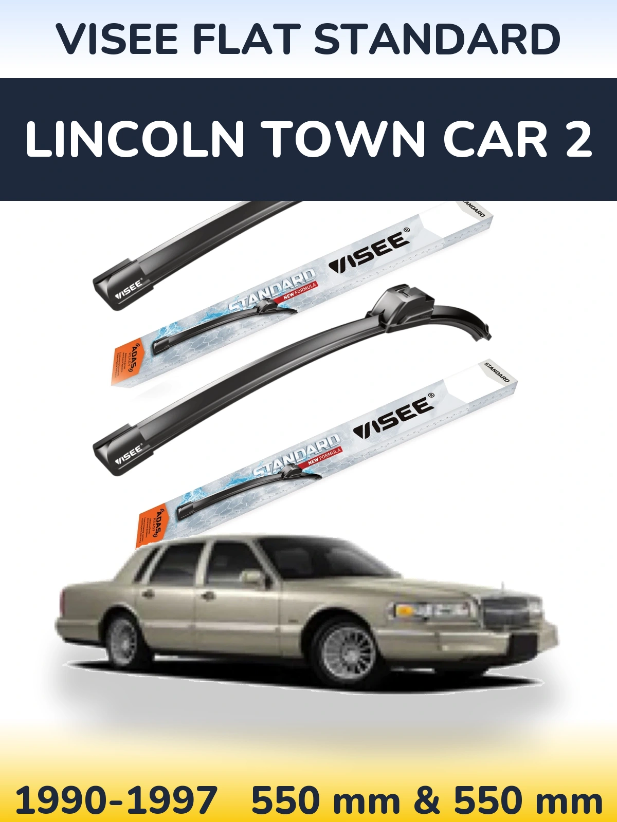 Front wiper blade set VISEE FLAT STANDARD 550 & 550 mm for Lincoln Town Car 2 1990-1997