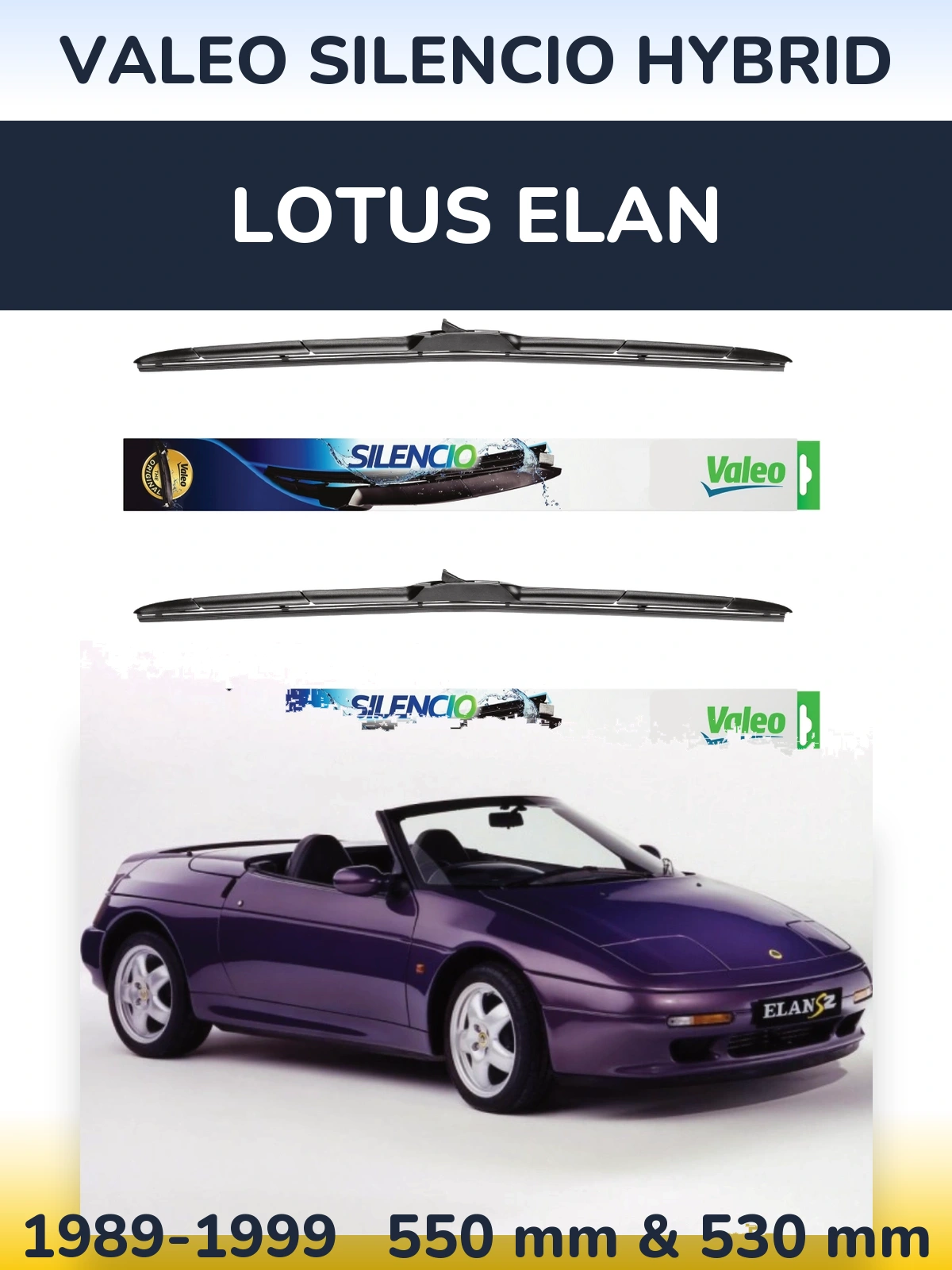 Комплект передних дворников Valeo Silencio Hybrid 550 & 530 мм для Lotus Elan 1989-1999