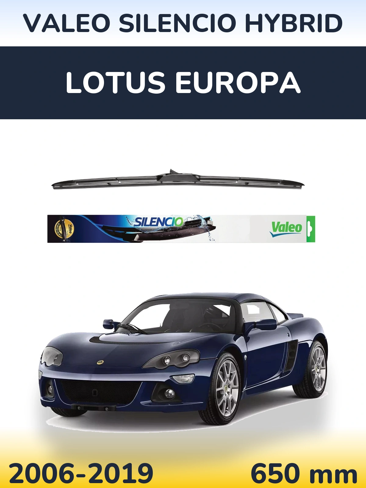 Передний дворник Valeo Silencio Hybrid 650 мм для Lotus Europa 2006-2019