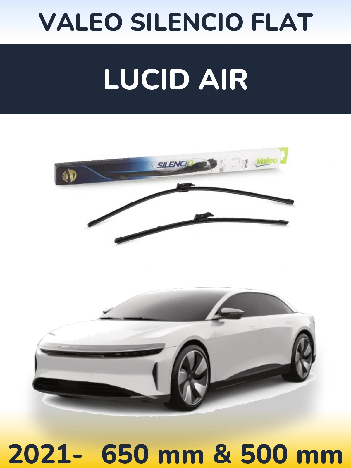 Комплект передніх щіток Valeo Silencio Flat 650 & 500 мм для Lucid Air 2021-2026