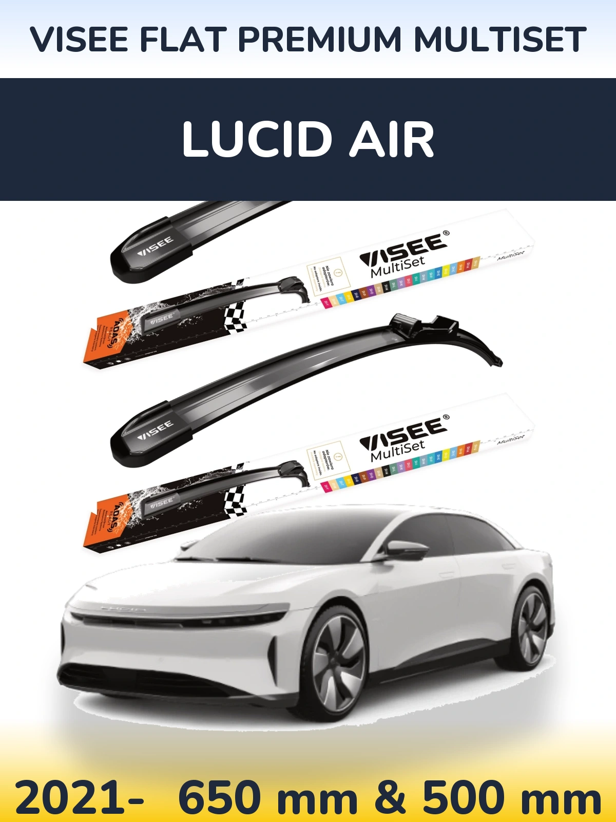 Komplet przednich wycieraczek VISEE FLAT PREMIUM MultiSet 650 & 500 mm do Lucid Air 2021-2026