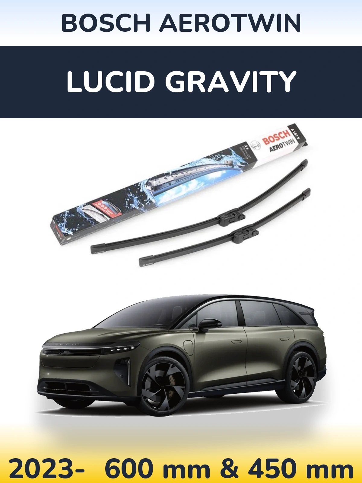 Комплект передних дворников BOSCH AeroTwin 600 & 450 мм для Lucid Gravity 2023-2026