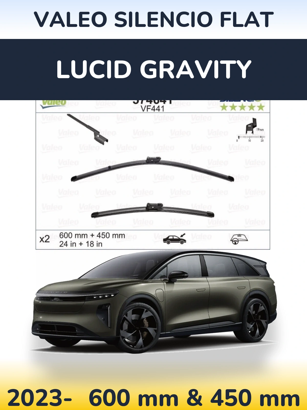 Комплект передних дворников Valeo Silencio Flat 600 & 450 мм для Lucid Gravity 2023-2026