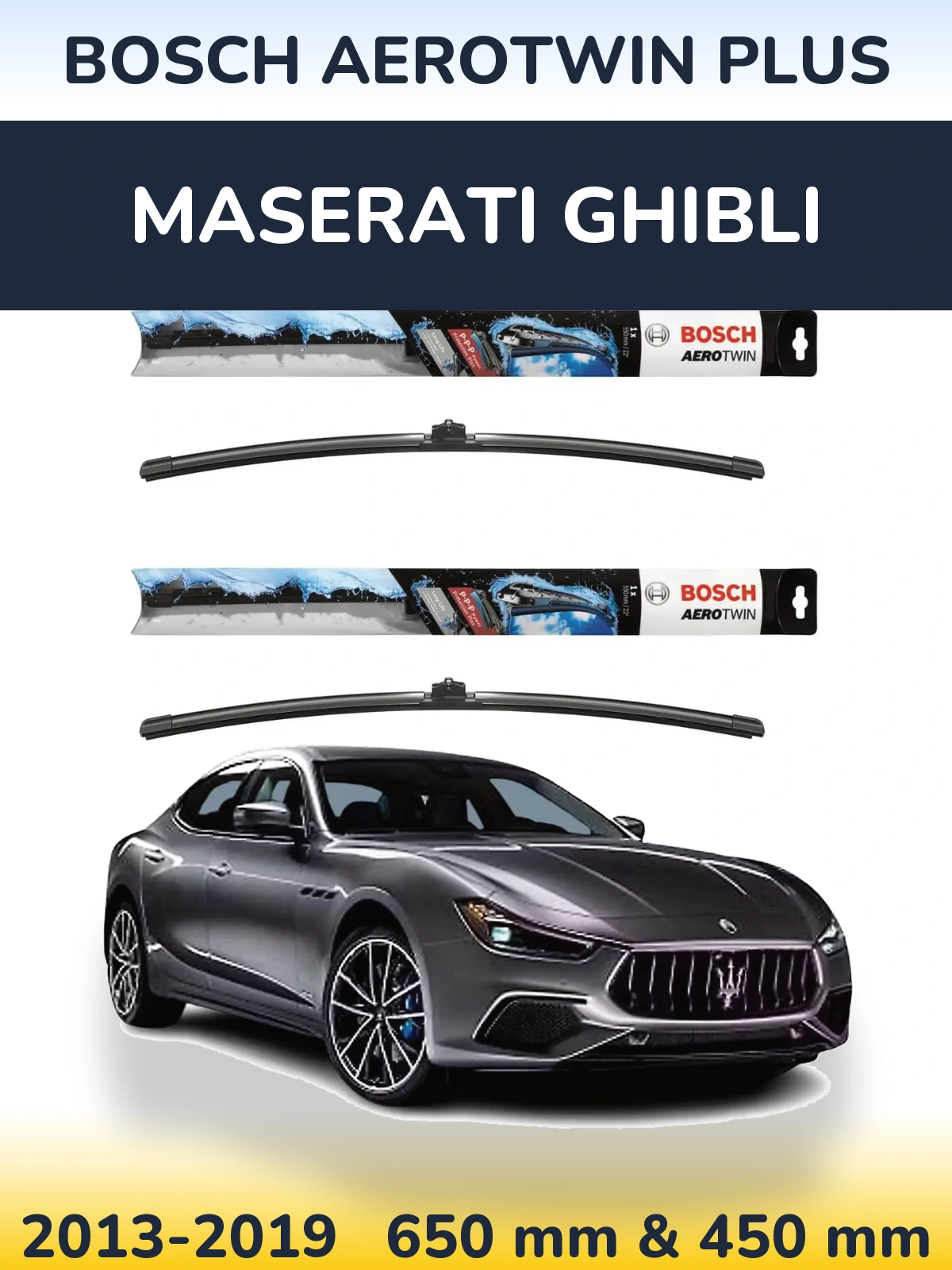 Комплект передніх щіток BOSCH AeroTwin Plus 650 & 450 мм для Maserati Ghibli 2013-2019