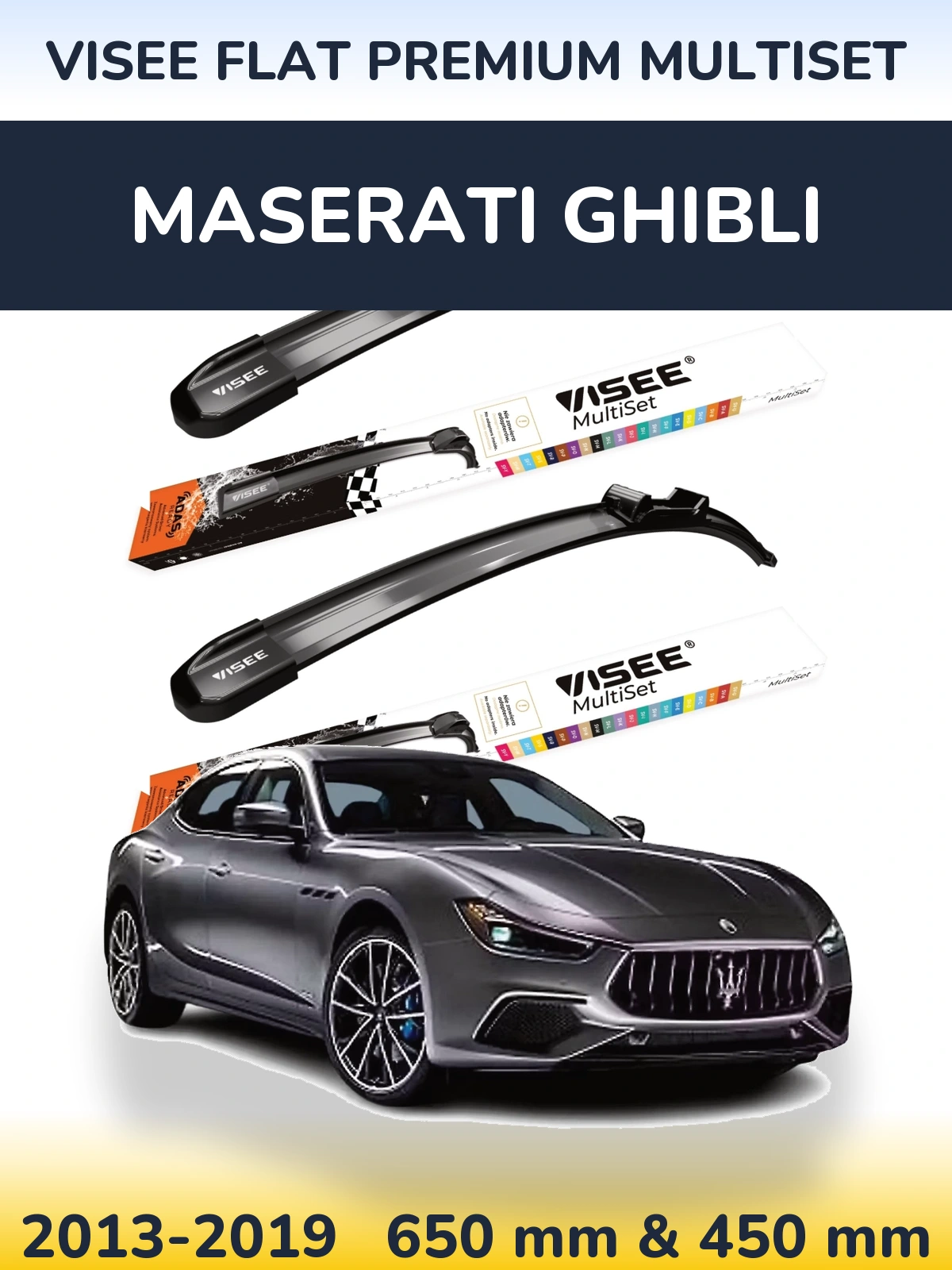 Комплект передніх щіток VISEE FLAT PREMIUM MultiSet 650 & 450 мм для Maserati Ghibli 2013-2019