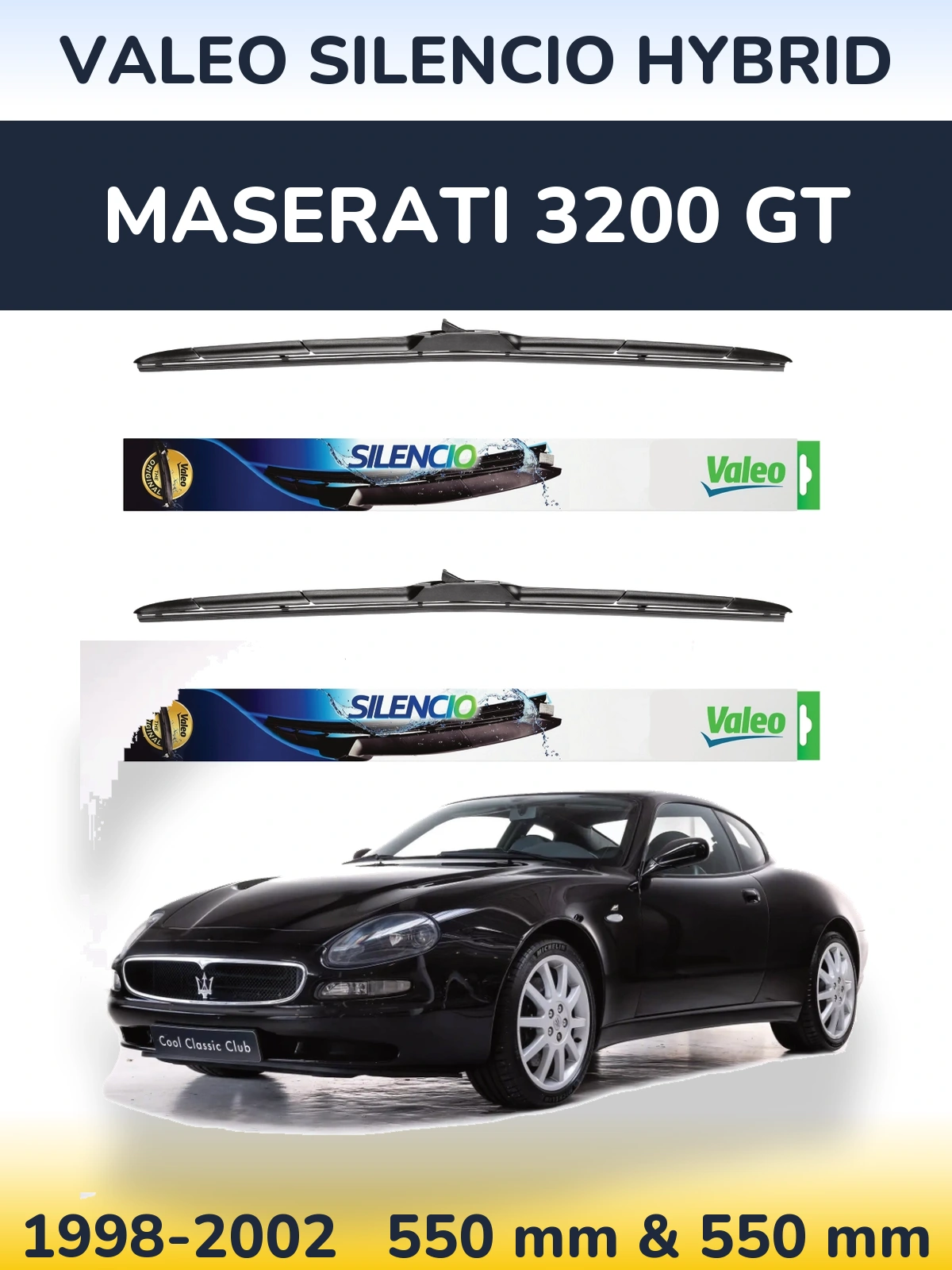 Комплект передніх щіток Valeo Silencio Hybrid 550 & 550 мм для Maserati 3200 GT 1998-2002