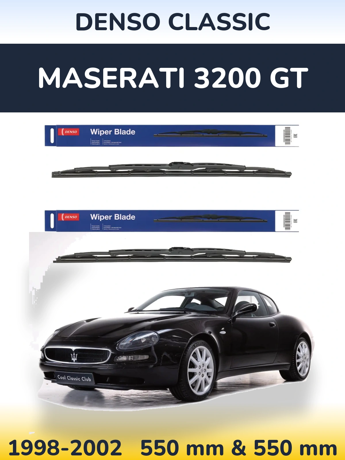 Front wiper blade set Denso Classic 550 & 550 mm for Maserati 3200 GT 1998-2002