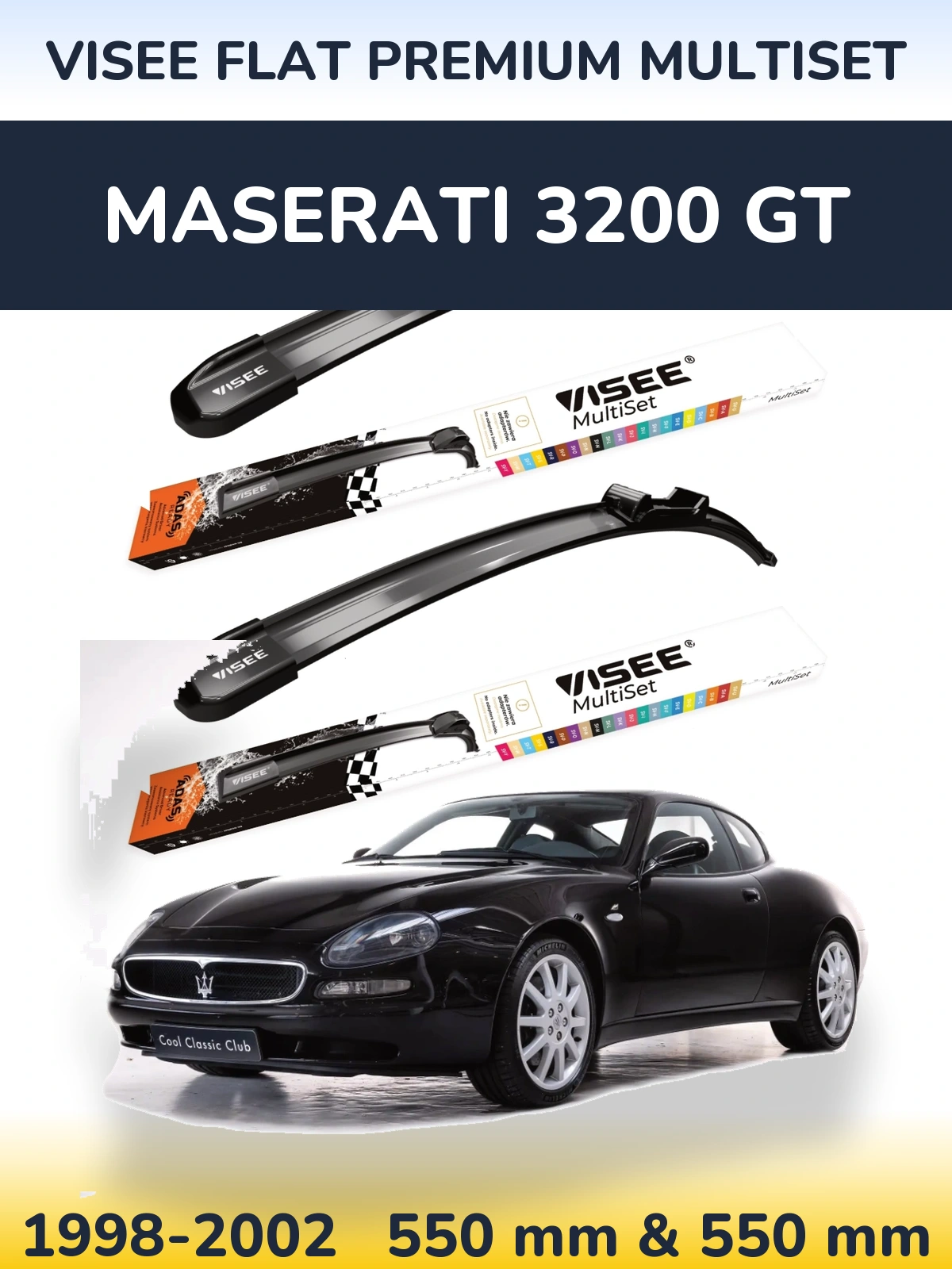 Komplet przednich wycieraczek VISEE FLAT PREMIUM MultiSet 550 & 550 mm do Maserati 3200 GT 1998-2002
