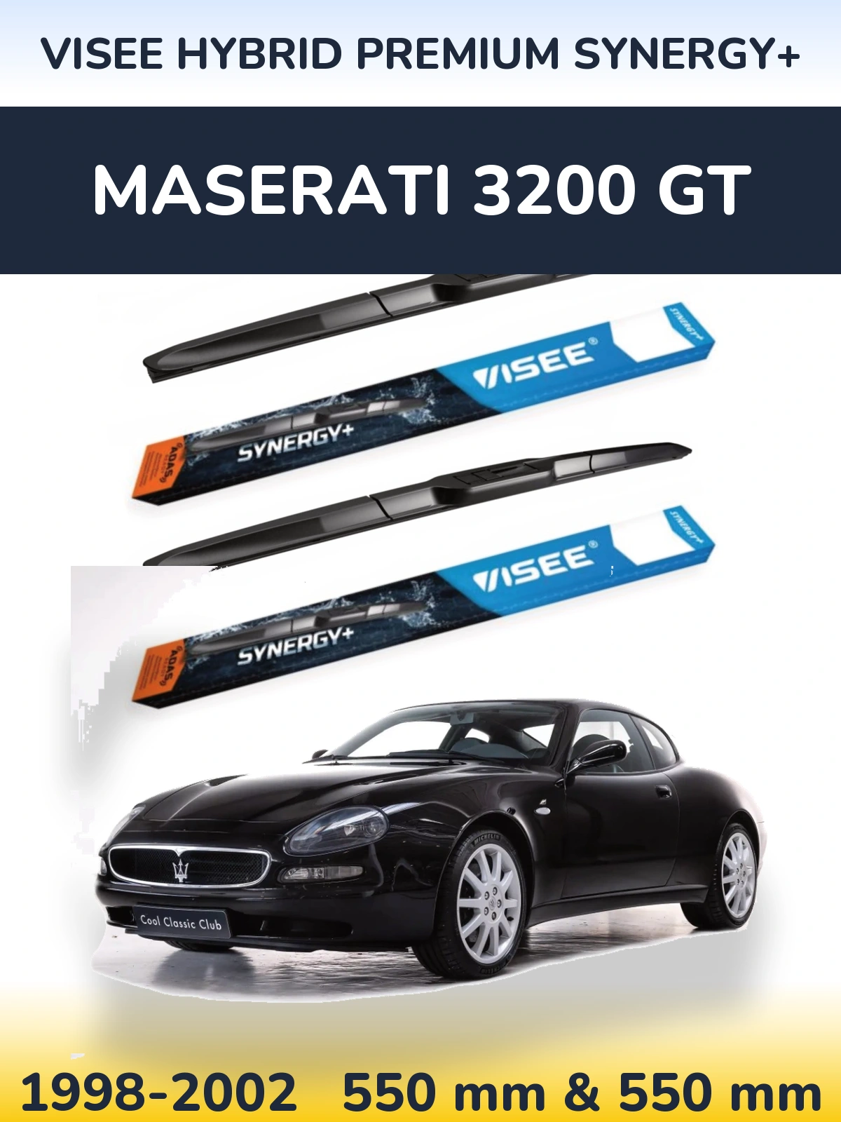 Комплект передних дворников VISEE HYBRID PREMIUM SYNERGY+ 550 & 550 мм для Maserati 3200 GT 1998-2002