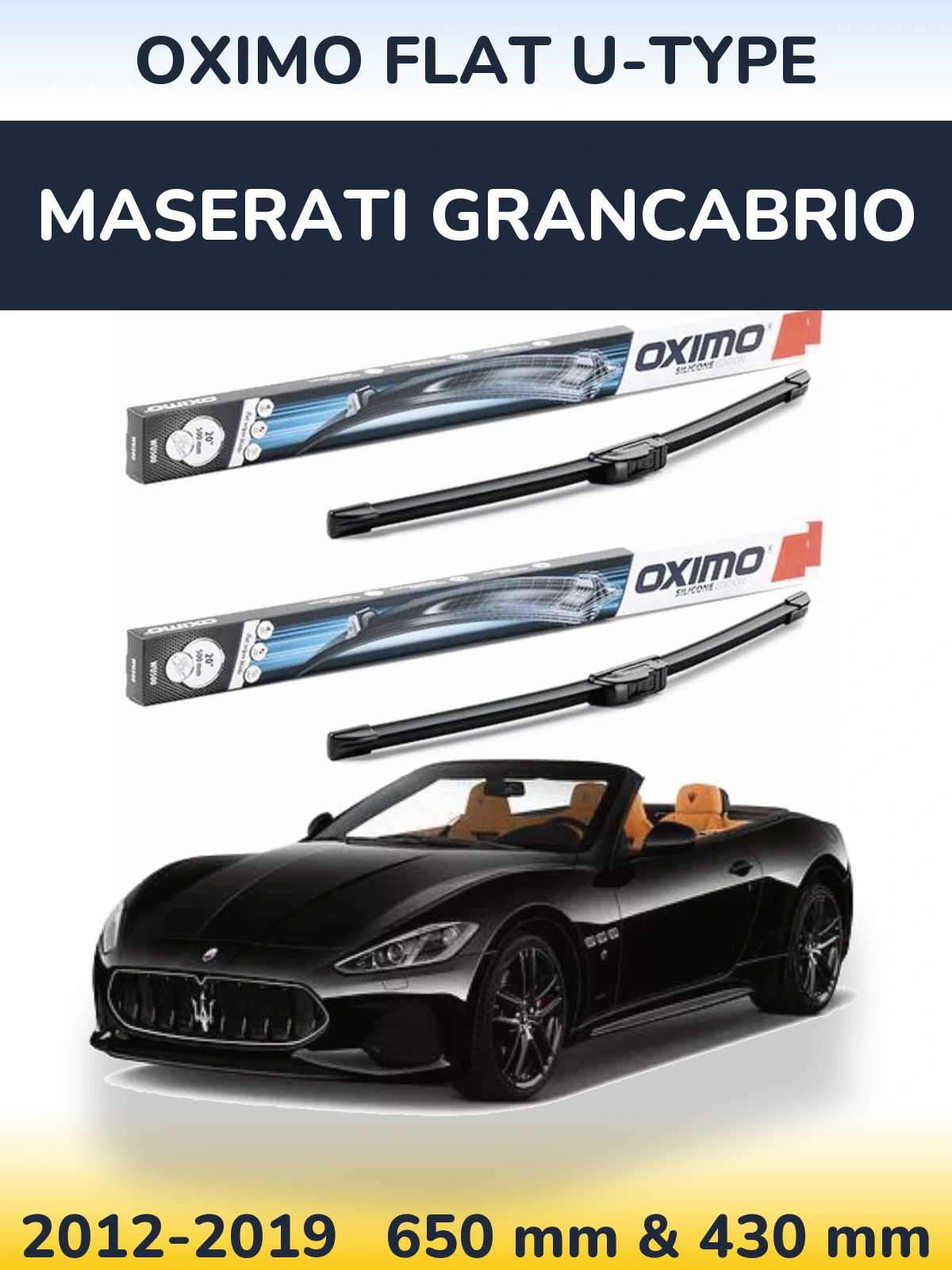 Комплект передних дворников Oximo Flat U-type 650 & 430 мм для Maserati GranCabrio 2012-2019