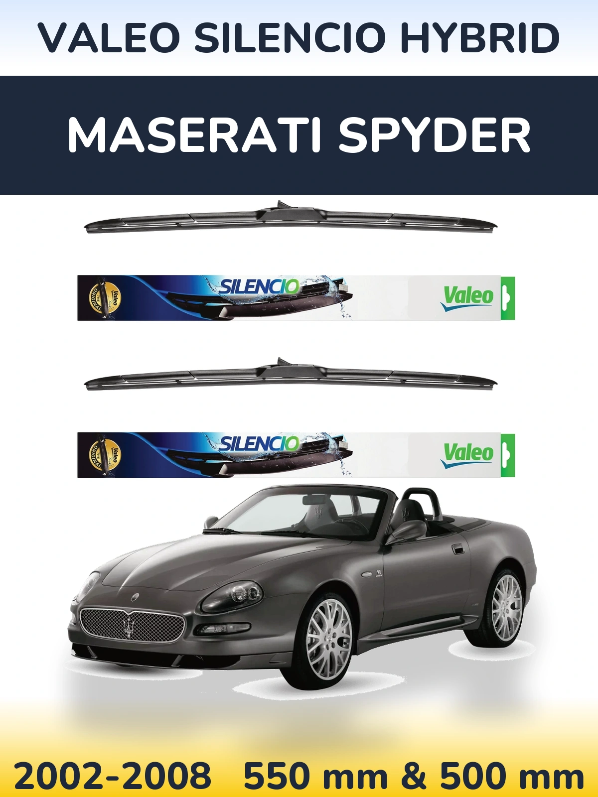 Комплект передних дворников Valeo Silencio Hybrid 550 & 500 мм для Maserati Spyder 2002-2008