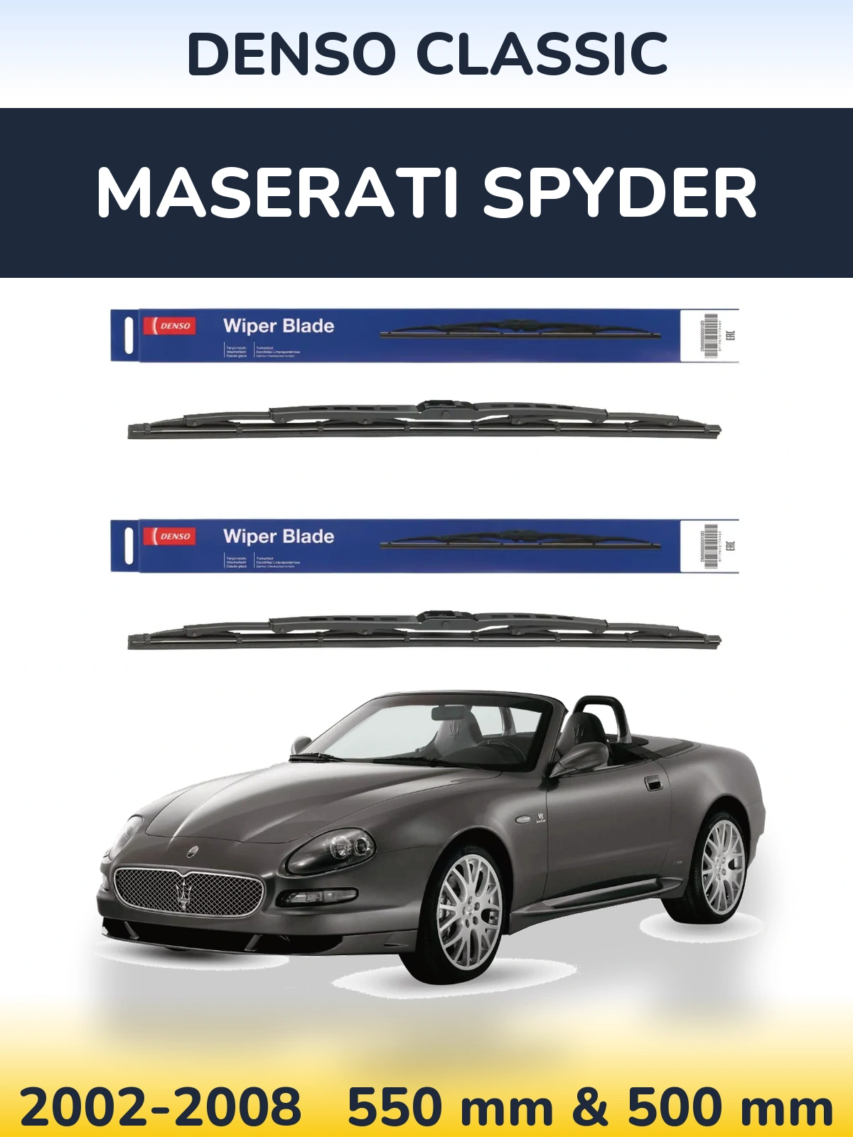 Front wiper blade set Denso Classic 550 & 500 mm for Maserati Spyder 2002-2008