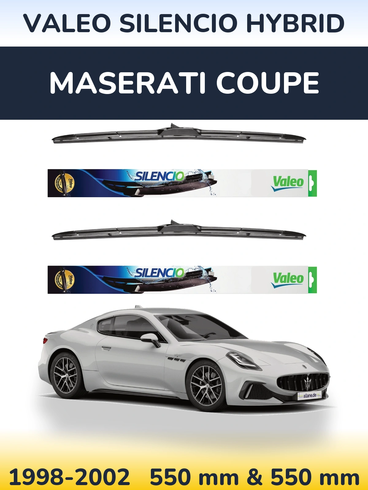 Front wiper blade set Valeo Silencio Hybrid 550 & 550 mm for Maserati Coupe 1998-2002