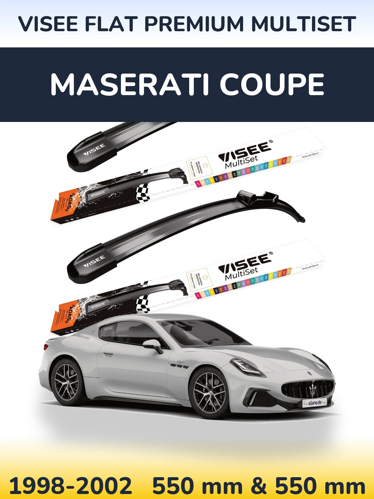 Комплект передних дворников VISEE FLAT PREMIUM MultiSet 550 & 550 мм для Maserati Coupe 1998-2002
