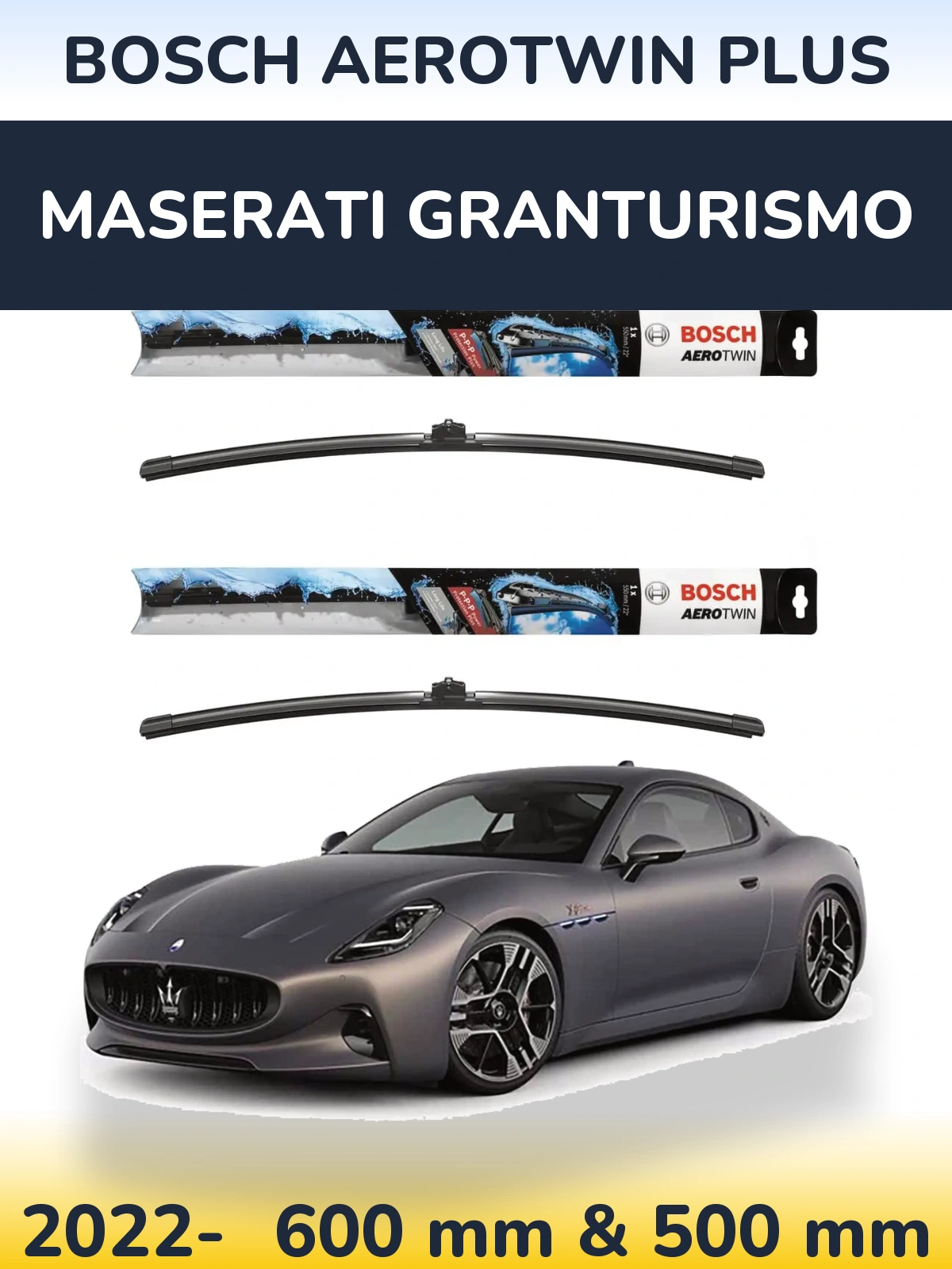 Комплект передніх щіток BOSCH AeroTwin Plus 600 & 500 мм для Maserati GranTurismo 2022-2026