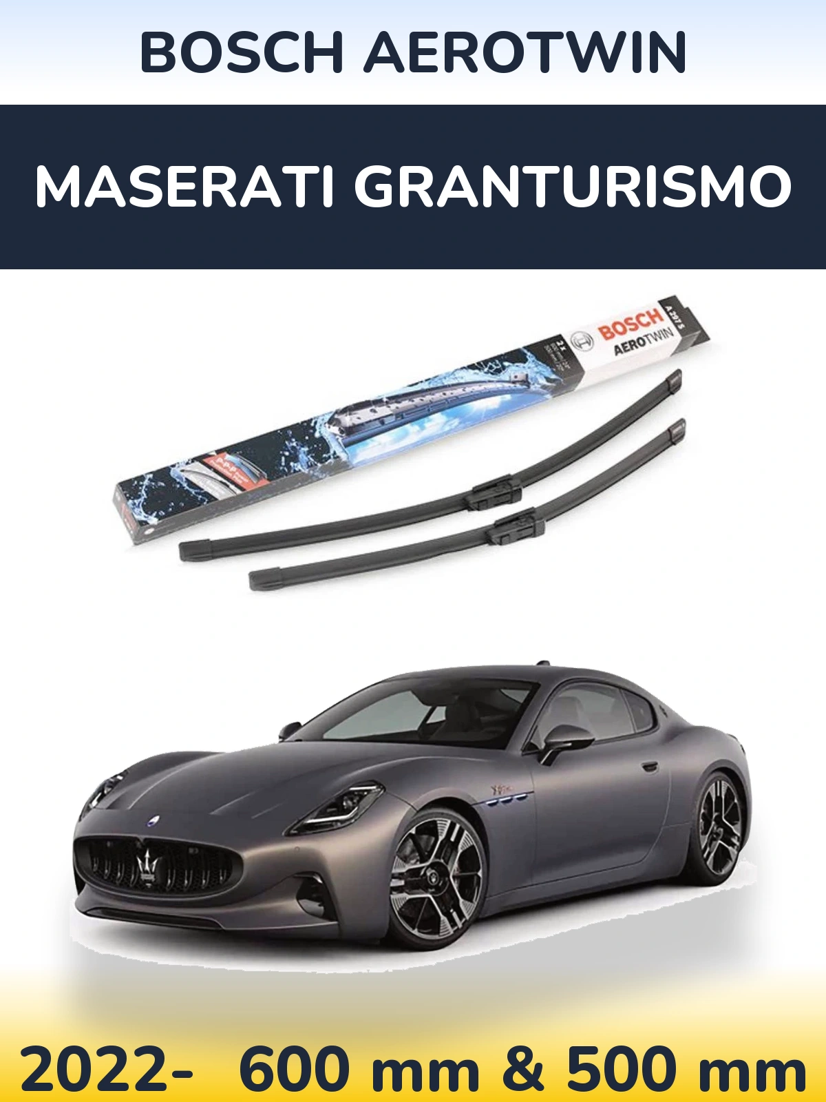Комплект передніх щіток BOSCH AeroTwin 600 & 500 мм для Maserati GranTurismo 2022-2026