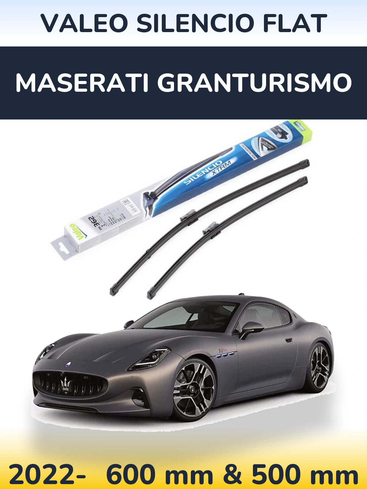 Front wiper blade set Valeo Silencio Flat 600 & 500 mm for Maserati GranTurismo 2022-2026