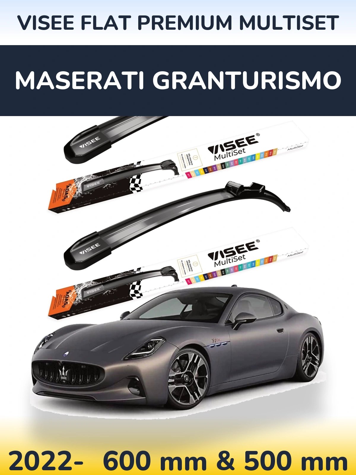 Комплект передніх щіток VISEE FLAT PREMIUM MultiSet 600 & 500 мм для Maserati GranTurismo 2022-2026