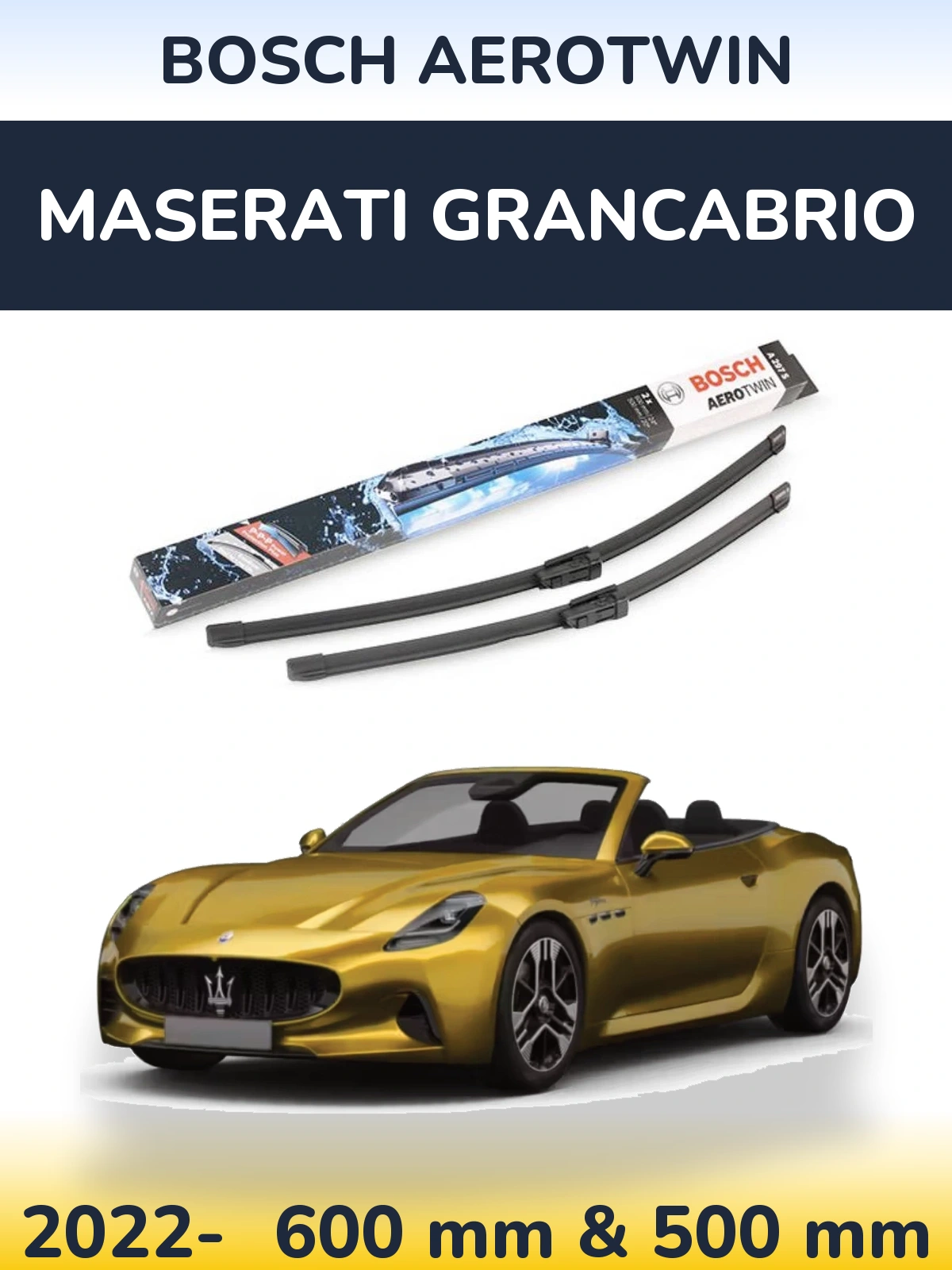 Комплект передніх щіток BOSCH AeroTwin 600 & 500 мм для Maserati GranCabrio 2022-2026