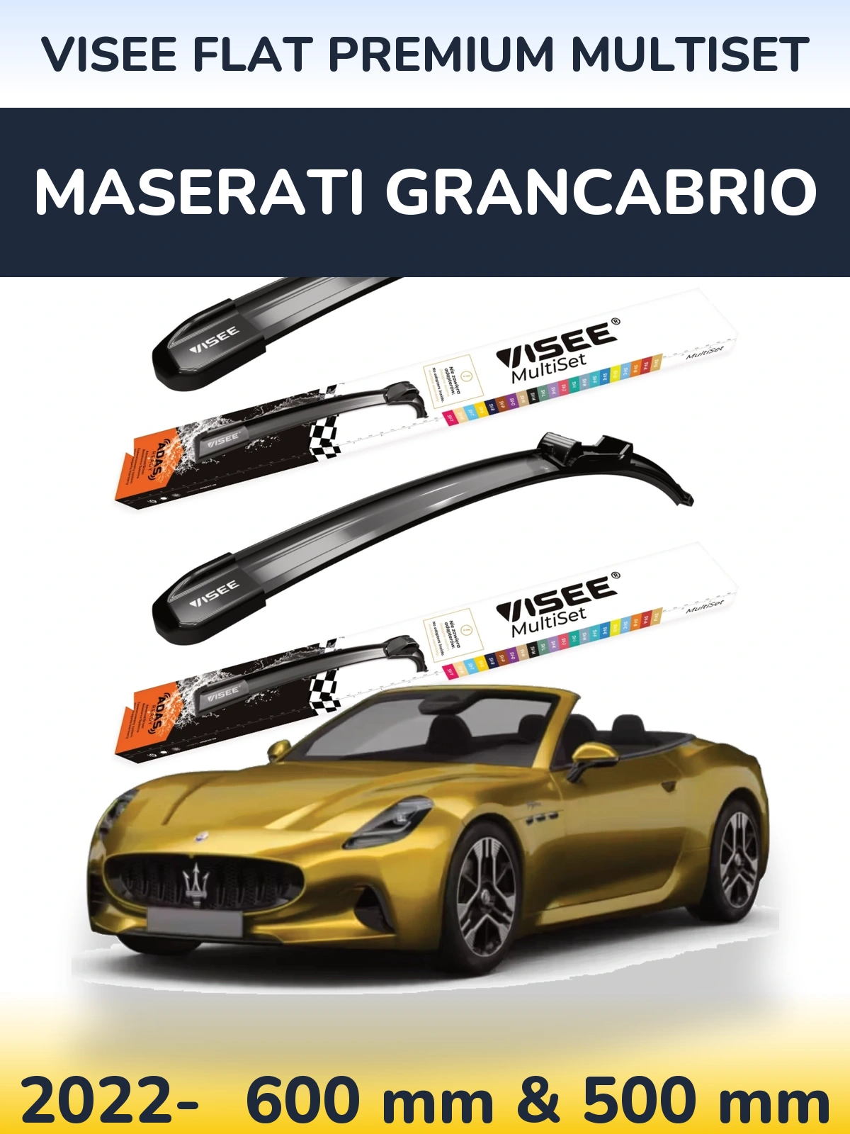 Комплект передних дворников VISEE FLAT PREMIUM MultiSet 600 & 500 мм для Maserati GranCabrio 2022-2026