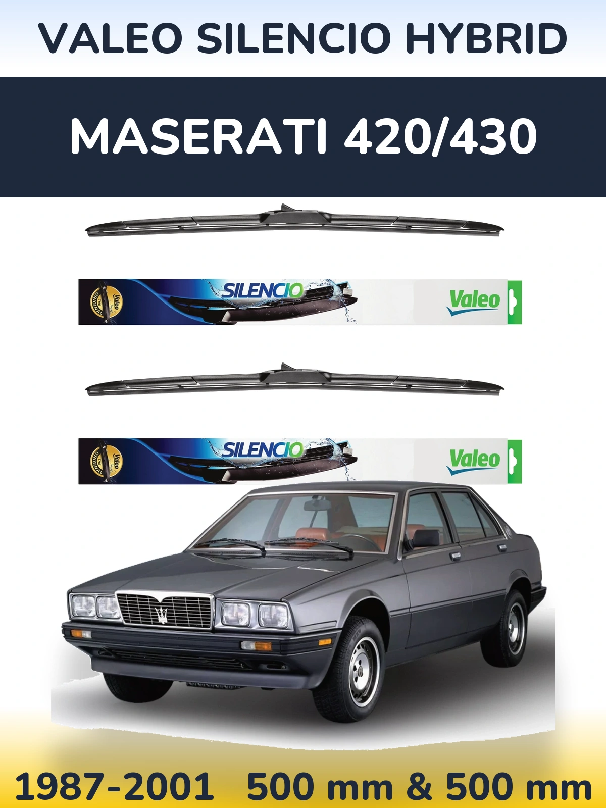 Комплект передніх щіток Valeo Silencio Hybrid 500 & 500 мм для Maserati 420/430 1987-2001