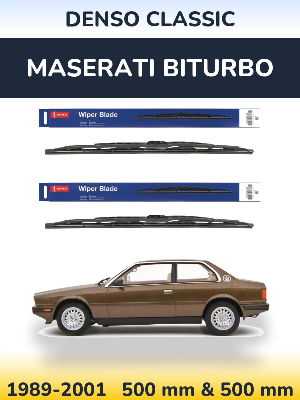 Front wiper blade set Denso Classic 500 & 500 mm for Maserati Biturbo 1989-2001