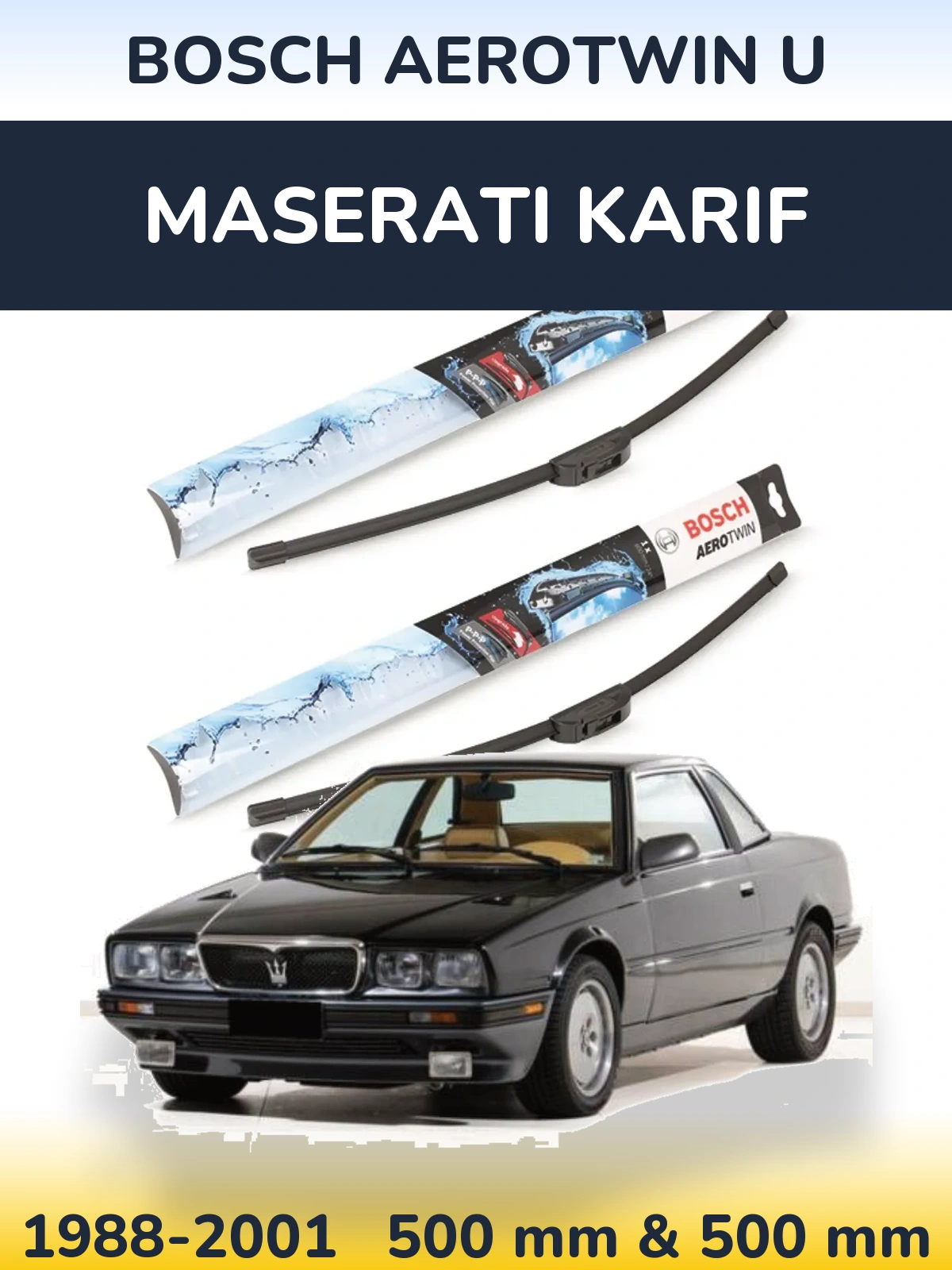 Комплект передних дворников BOSCH AeroTwin U 500 & 500 мм для Maserati Karif 1988-2001
